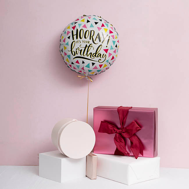 Foil Balloon 18" Hooray! It's Your Birthday White (45cmD)