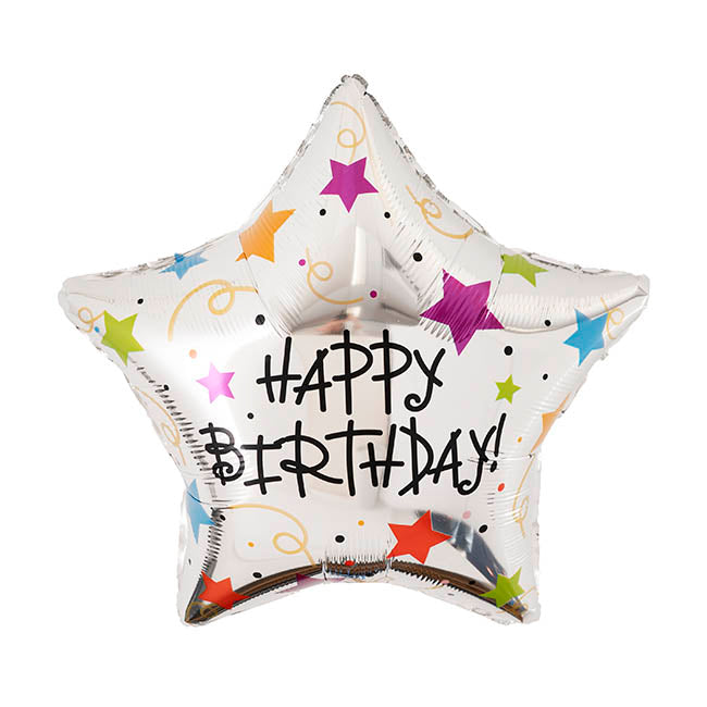 Foil Balloon 18" Happy Birthday Star Silver (45cmD)