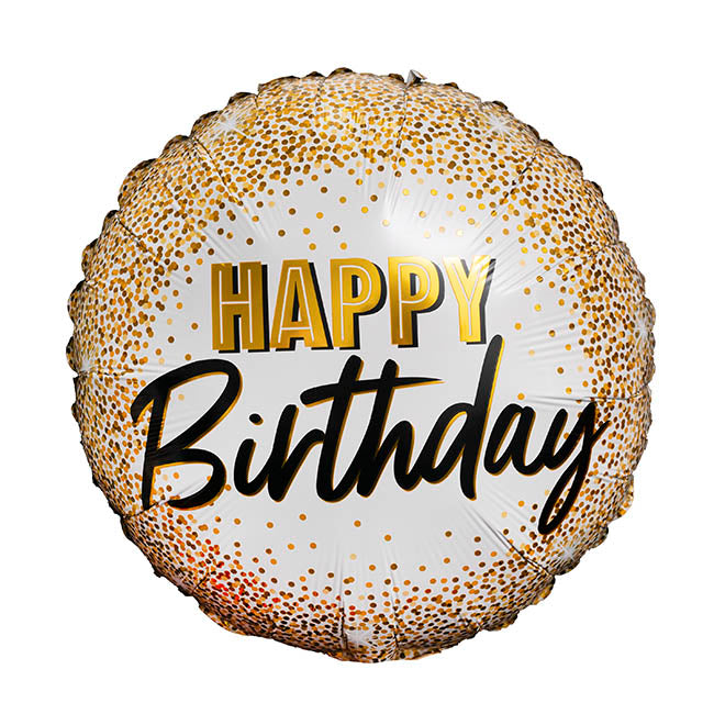 Foil Balloon 18" Happy Birthday Confetti Gold (45cmD)
