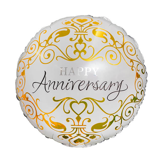 Foil Balloon 18" Happy Anniversary White (45cmD)
