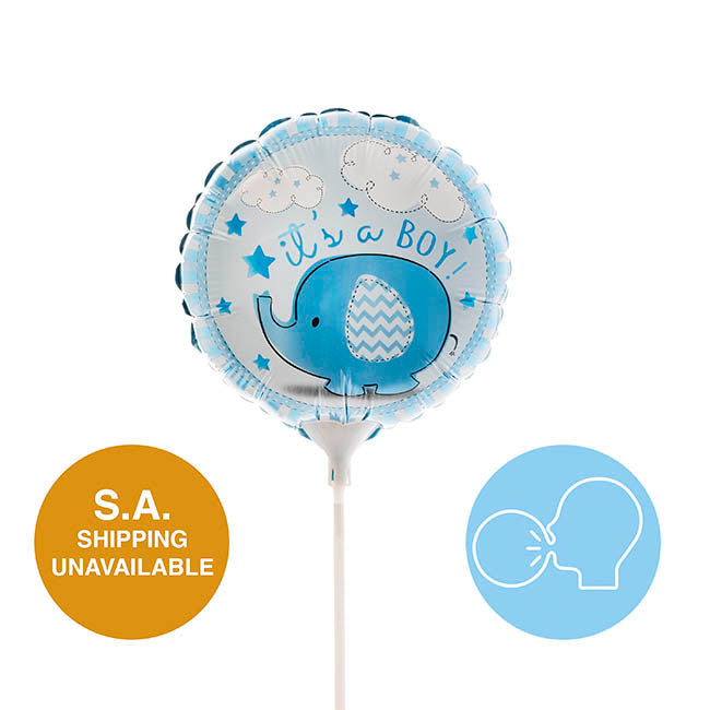 Foil Balloon 9" (22.5cmD) Air Fill Round Elephant Baby Boy