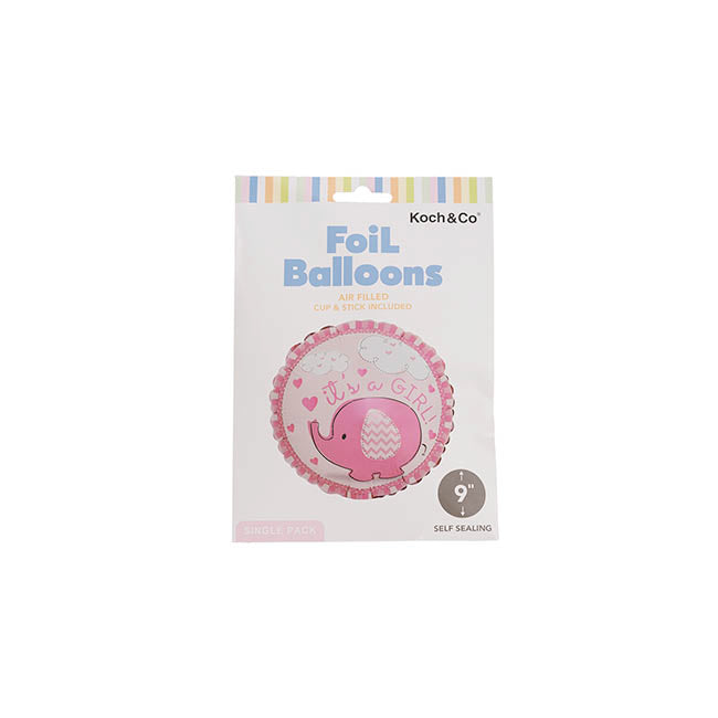 Foil Balloon 9" (22.5cmD) Air Fill Round Elephant Baby Girl