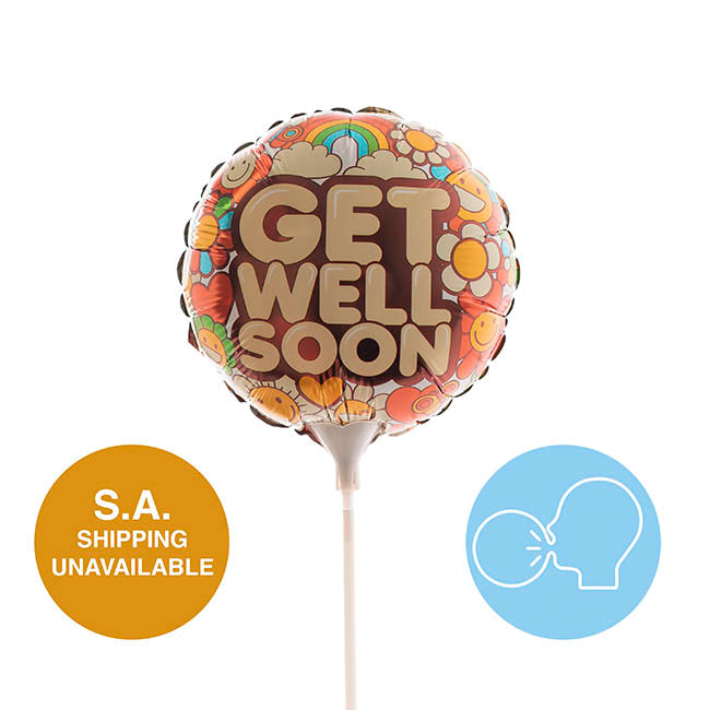 Foil Balloon 9" (22.5cmD) Air Fill RND Floral Get Well Soon