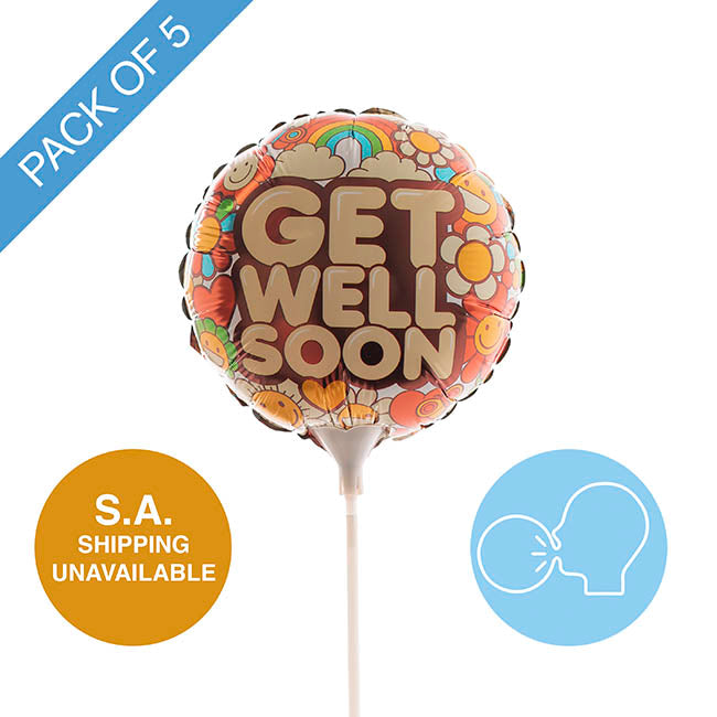Foil Balloon 9" (22.5cmD) PK 5 Air Fill Round Get Well Soon