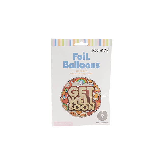 Foil Balloon 9" (22.5cmD) Air Fill RND Floral Get Well Soon
