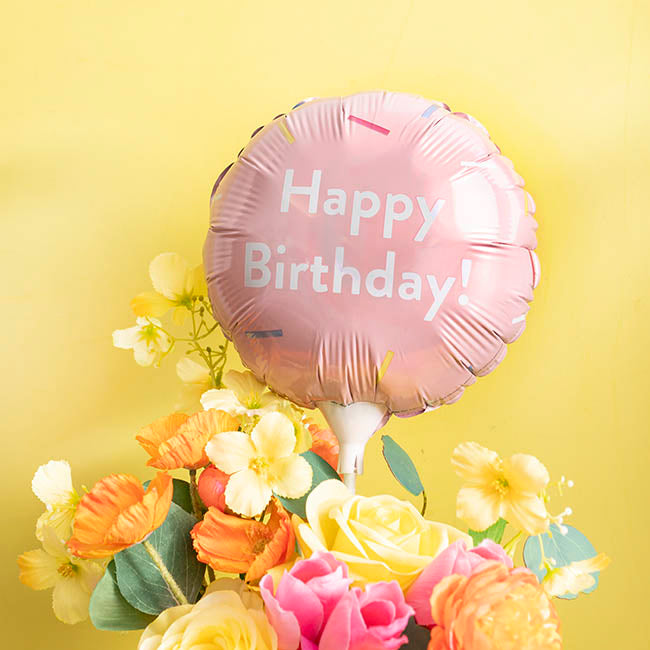 Foil Balloon 9" (22.5cmD) RND Happy Birthday Confetti Pink
