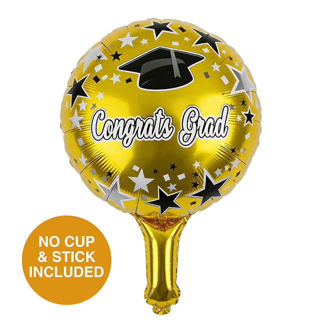 Foil Balloon 9" (22.5cmD) Congrats Grad Hat Gold