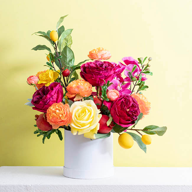 Flower Gift Hat Box Round White (15cmWx13.5cmH)