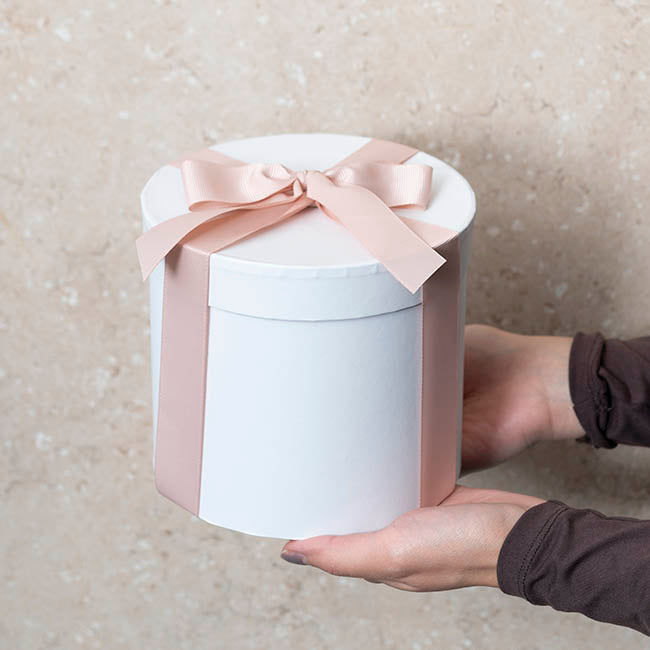 Flower Gift Hat Box Round White (15cmWx13.5cmH)