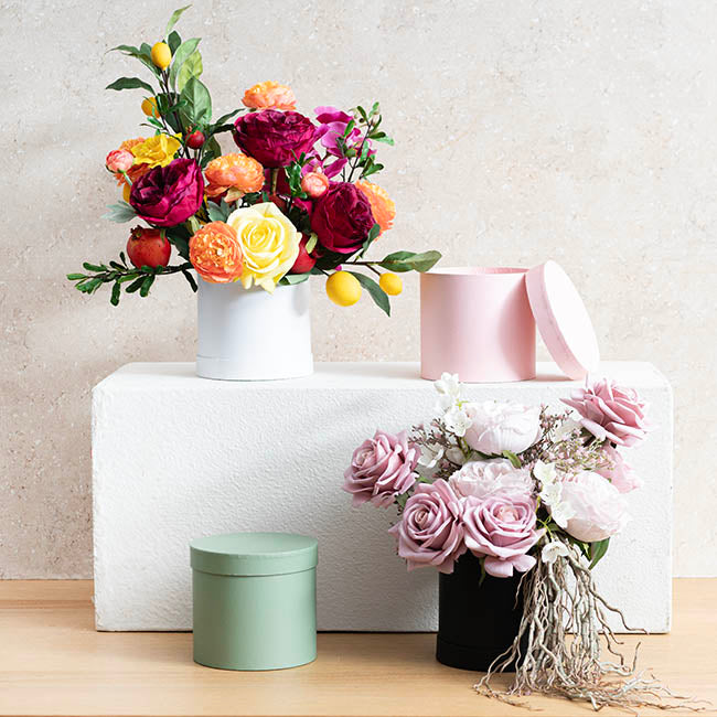 Flower Gift Hat Box Round White (15cmWx13.5cmH)