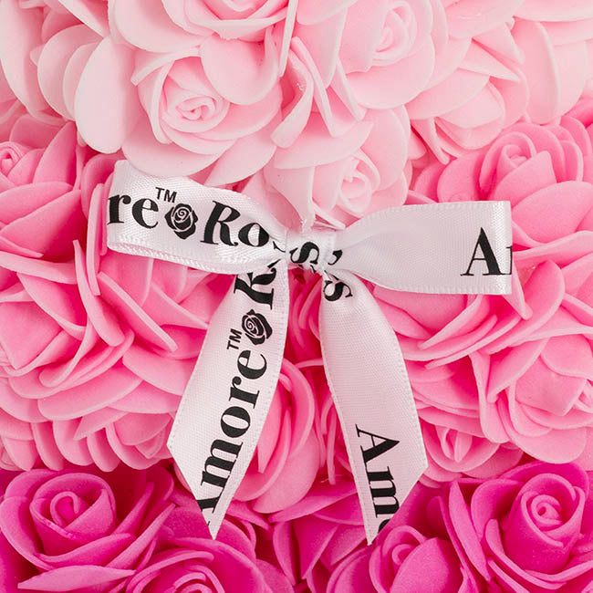 Amore Rose Bear w White Bow Gradation Ombre Pink (25cmH)