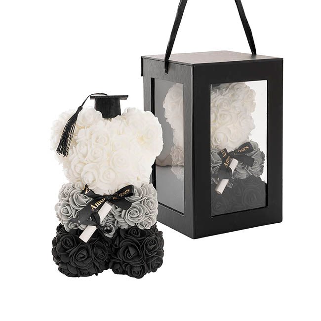 Graduation Amore Rose Bear w Black Bow&Hat Ombre Black(25cmH