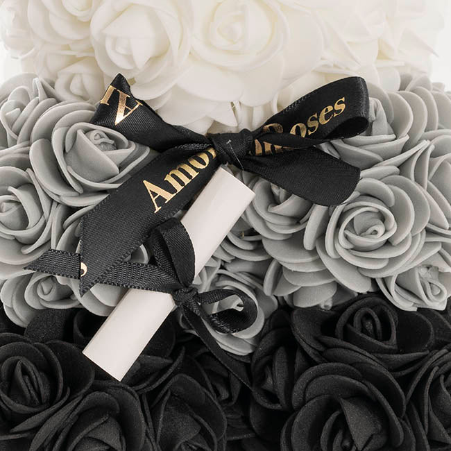 Graduation Amore Rose Bear w Black Bow&Hat Ombre Black(25cmH