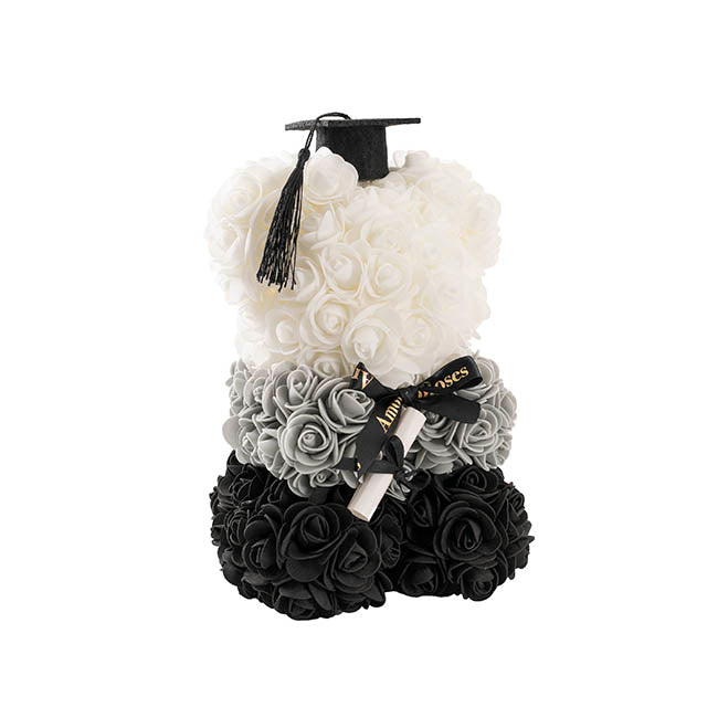 Graduation Amore Rose Bear w Black Bow&Hat Ombre Black(25cmH
