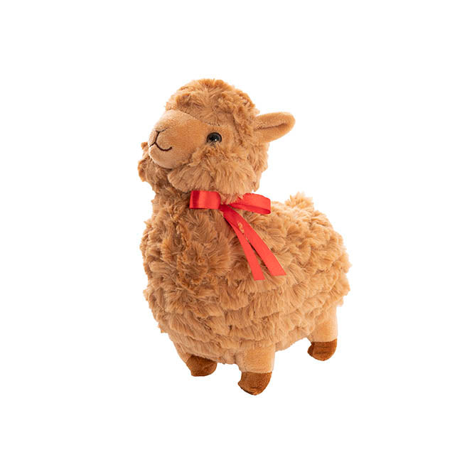 Fuzzy Wuzzy Plush Llama w Bow Brown (24cmHT)