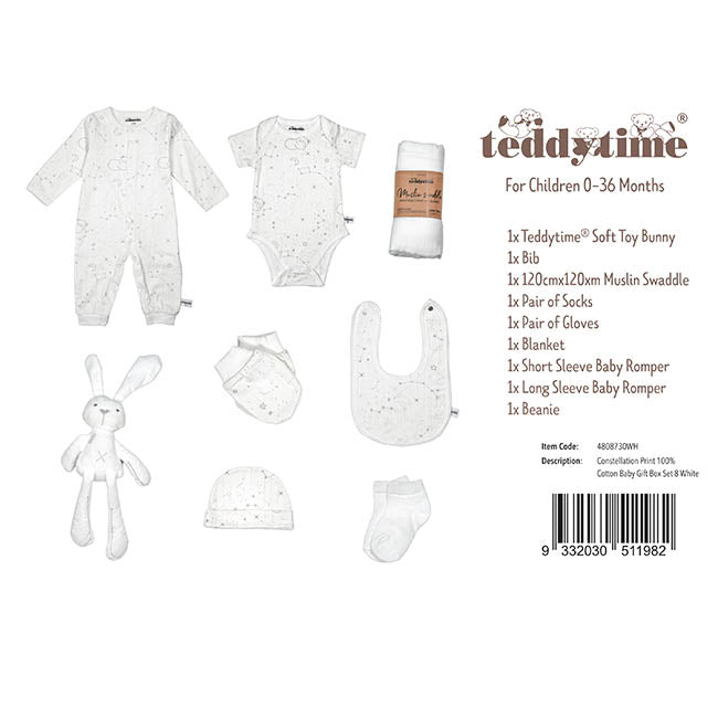 Constellation Print 100% Cotton Baby Gift Box Set 8 White