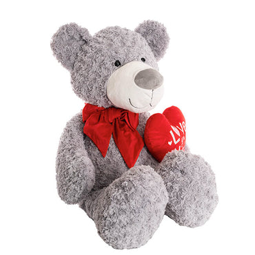 Polar Bear Winston w Bow & Heart Plush Toy Grey (62cmST)