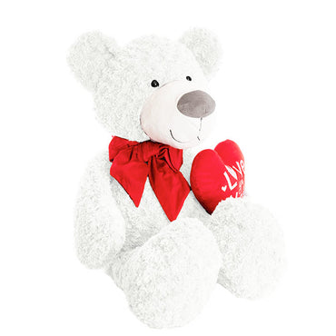Polar Bear Winston w Bow & Heart Plush Toy White (62cmST)