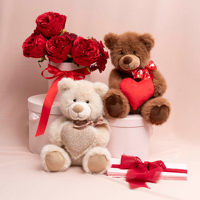 Teddy Bear Darren w Plush Heart Brown (24cmST)