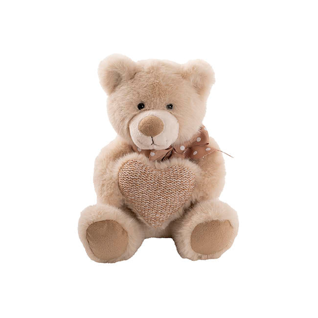 Teddy Bear Darren w Plush Heart Brown (24cmST)