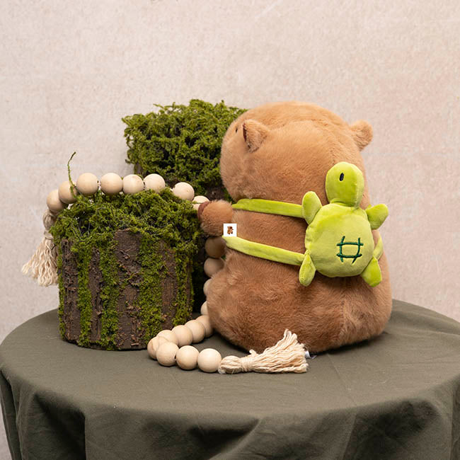 Capybara Sam w Turtle Backpack Plush Soft Toy Brown (30cmST)