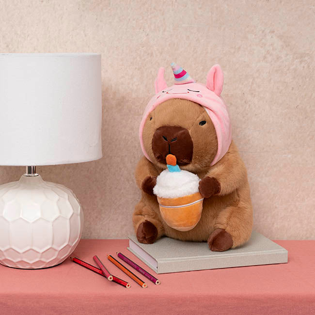 Capybara w Cupcake & Unicorn Hat Plush Toy Brown (25cmST)
