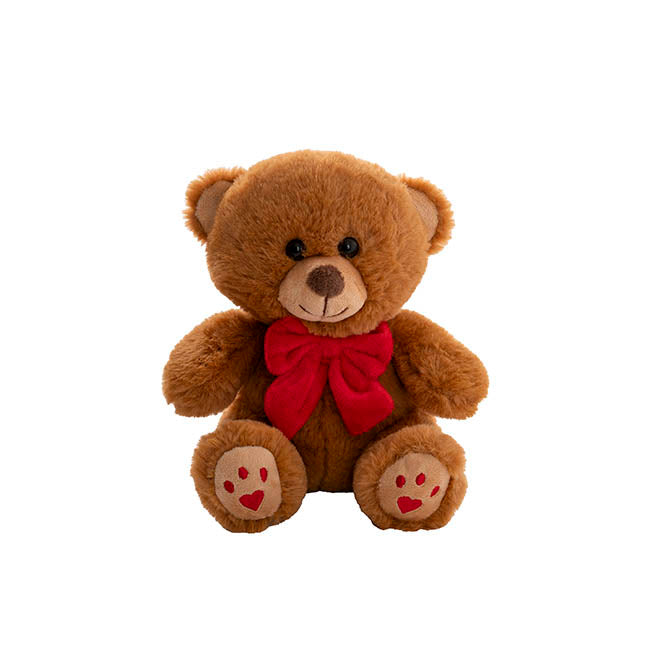 Teddy Bear Aiden w Red Bow Plush Soft Toy Brown (20cmST)