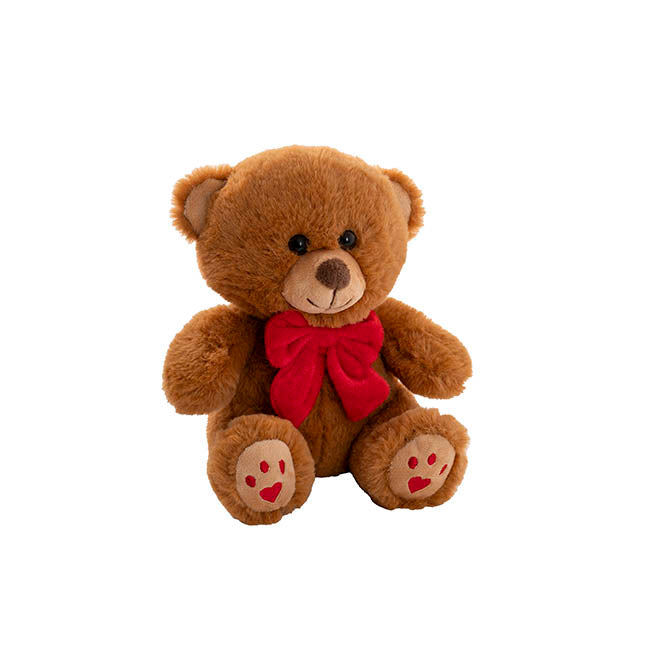 Teddy Bear Aiden w Red Bow Plush Soft Toy Brown (20cmST)