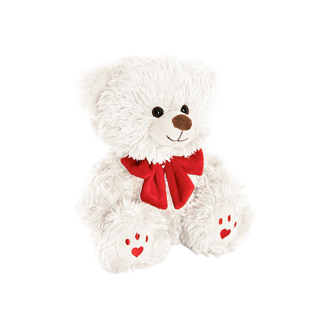 Teddy Bear Aiden w Red Bow Plush Soft Toy White (20cmST)