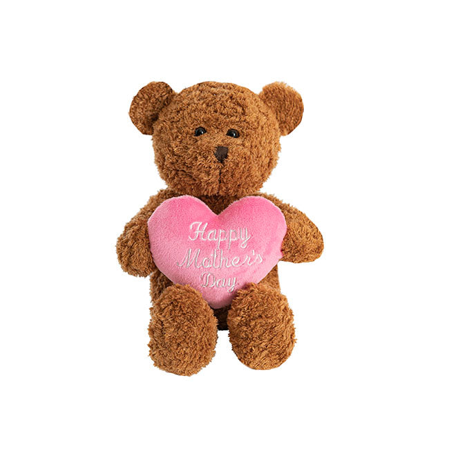 Brady Teddy Bear w Happy Mother's Day Heart Brown (19cmST)