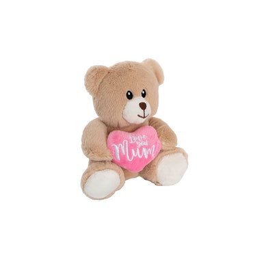 Mini Teddy Bear Alfie w Love You Mum Heart Brown (14cmST)