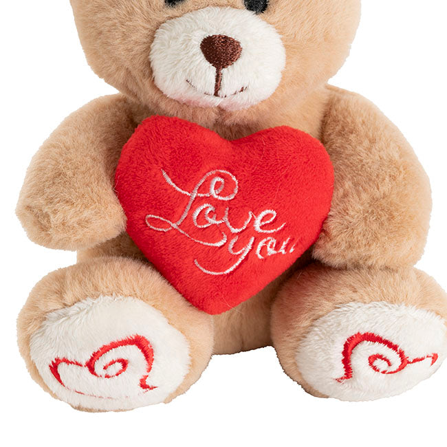 Mini Teddy Bear Alfie w Love You Heart Brown (14cmST)