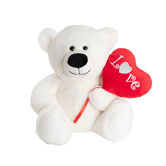 Teddy Bear Bruno w Love Heart Balloon White (35cmST)