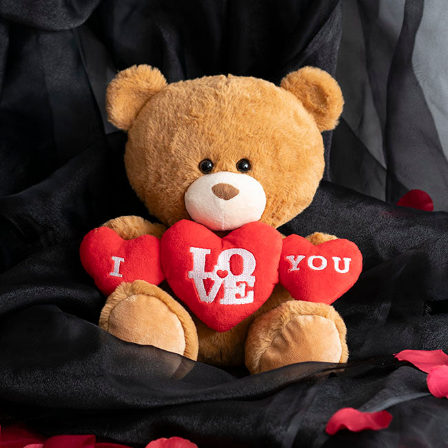 Teddy Bear Barney w Triple Love Hearts Brown (25cmST)