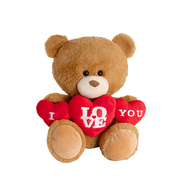 Teddy Bear Barney w Triple Love Hearts Brown (25cmST)