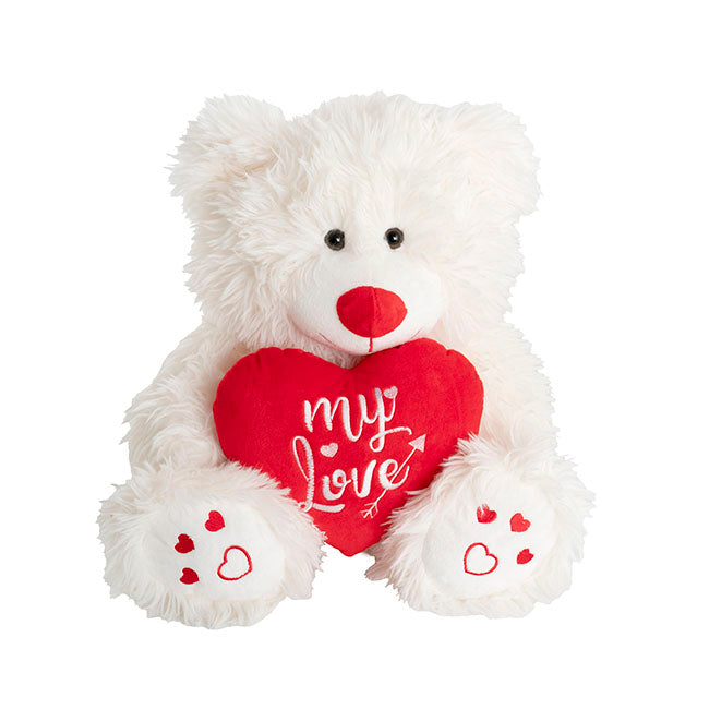 Teddy Bear Cuddles w I Love You Heart White (35cmST)