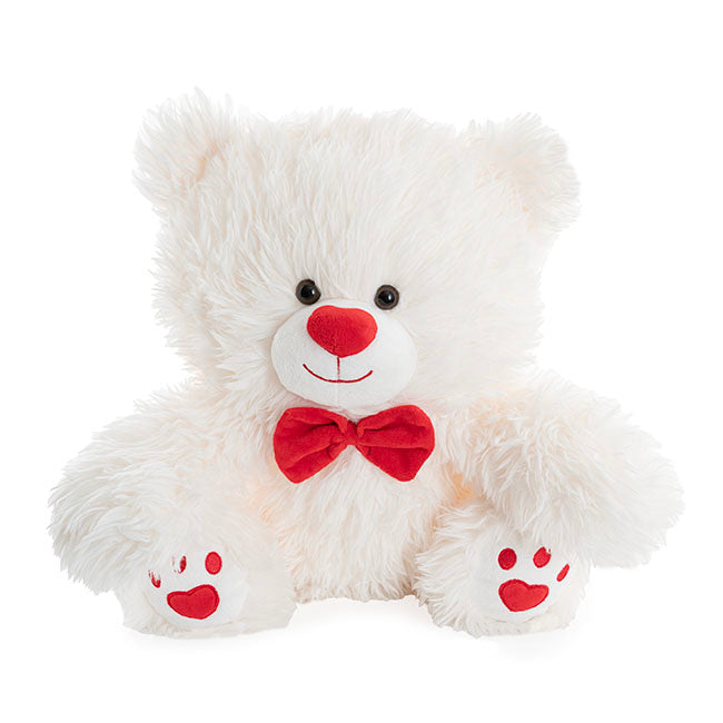 Teddy Bear Cuddles w Red Love Bow White (35cmST)