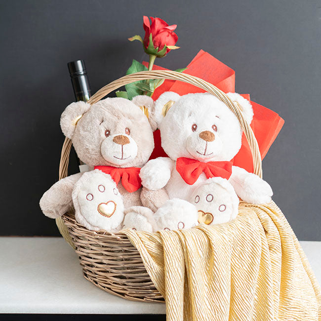Quincy Love Bear w Red Bow Gold & Brown (25cmST)