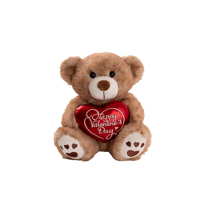 Teddy Bear Josh w Happy Valentine's Day Heart Brown (20cmST)