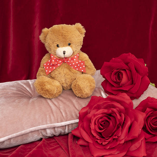 Eco Teddy Bear Luca w Red Bow Hazel Brown (15cm.ST)