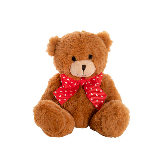 Eco Teddy Bear Luca w Red Bow Hazel Brown (15cm.ST)