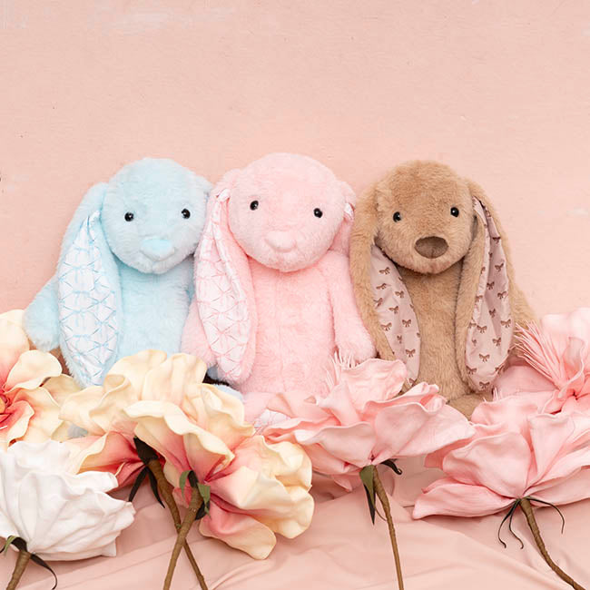 Petals Bunny w Bow Pattern Eco Plush Blue (30cm.ST)
