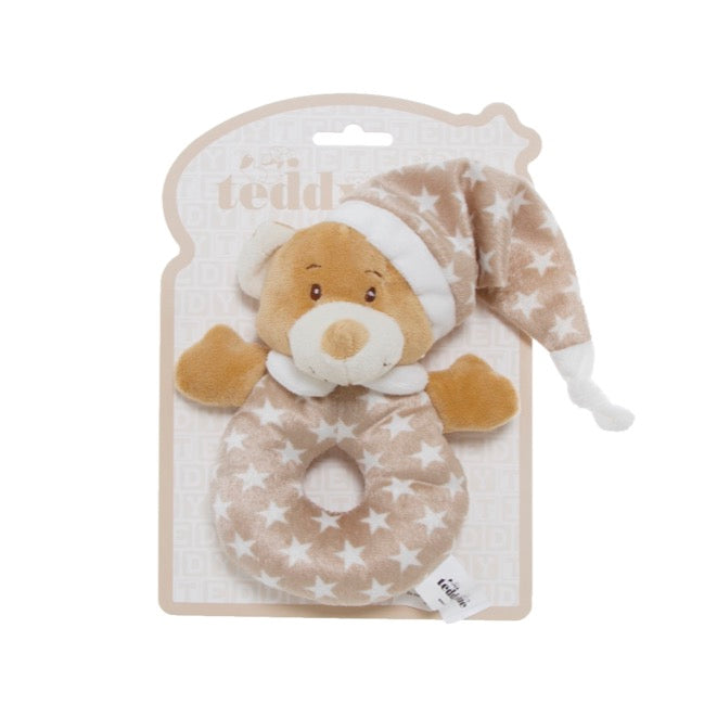 Starbright Teddy Bear Ring Rattle Brown (16cm)