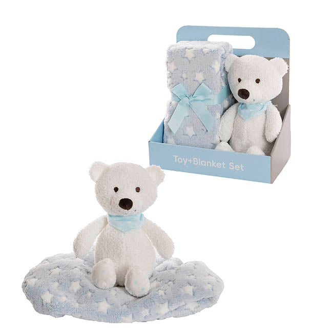 Jamie Teddy Bear Gift Pack Bear and Blanket Blue (23cmST)