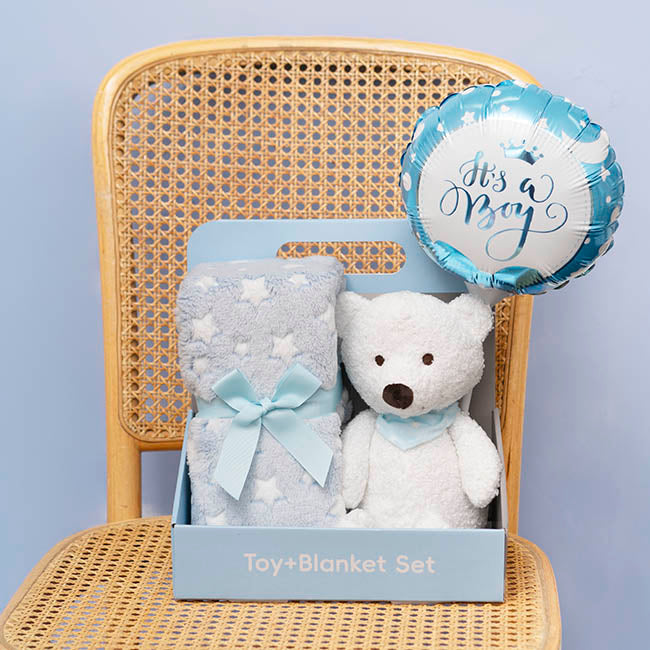 Jamie Teddy Bear Gift Pack Bear and Blanket Blue (23cmST)