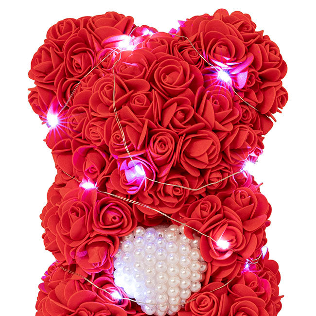 LED Sweet Rose Bear with Pearl Heart Red (25cmH)