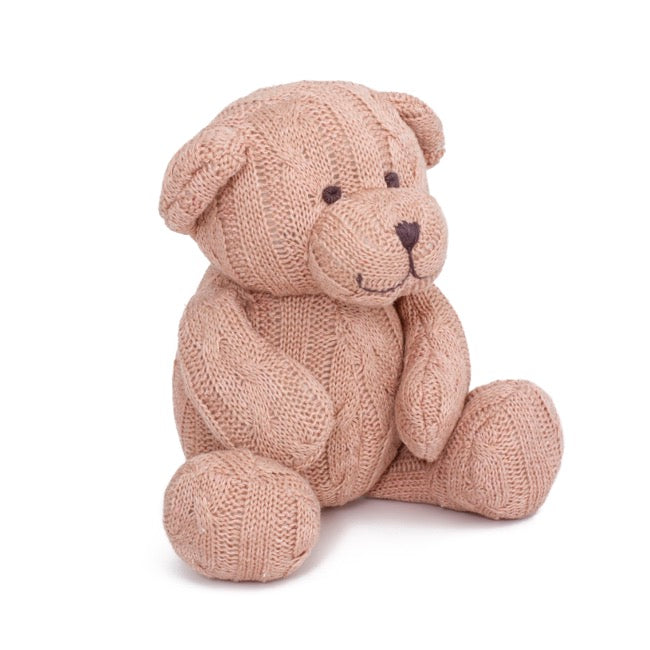 Zoe Cable Knit Teddy Bear Baby Pink (22cmST)
