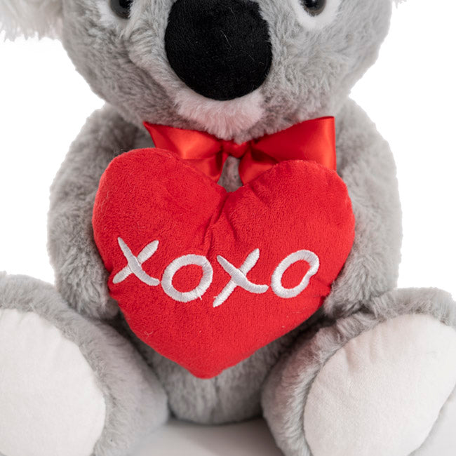 Angus Koala Holding Xoxo Heart Grey (25cmST)