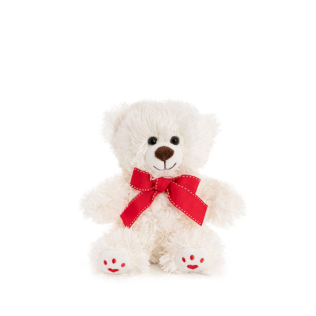 Aiden Bear with Red Bow White (20cmST)