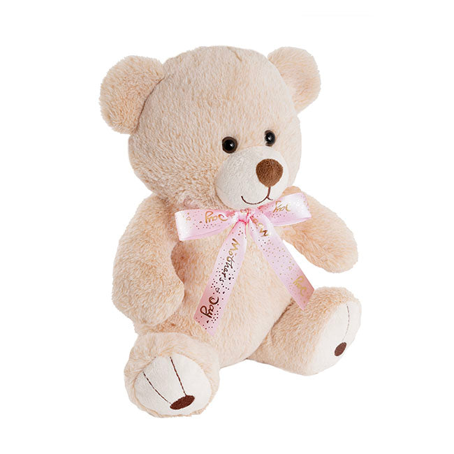Oliver Teddy Bear w Mother's Day Bow Soft Beige (30cmST)